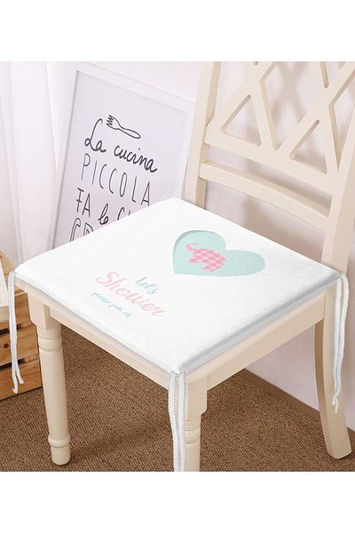 Realhomes White Floor Let's Shower Written Digital Printed Children's Room Zippered Chair Cushion