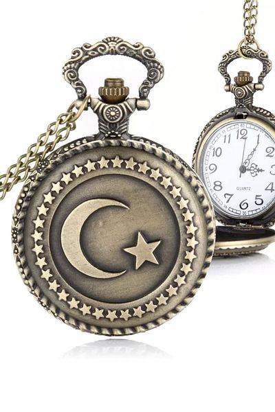 Yazole Chained Turkish Flag Pocket Watch