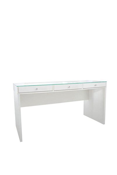 Platto Creative Works Beyaz Milano Cam  3 Çekmeceli Tablalı Makyaj Masası