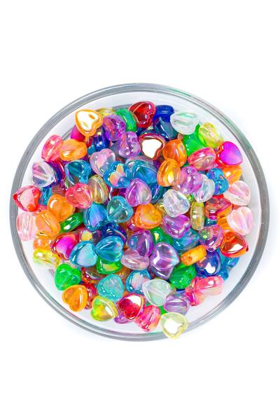 yfhobi 25 Gram - 9 Mm Janjanlı Karışık Renkli Kalp Plastik Boncuk, ( 25gr - 1...