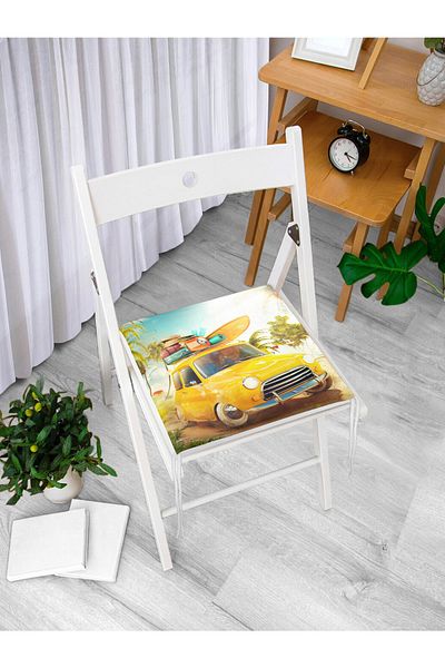 Realhomes Classic Car Themed Digital Printed Modern Zippered Chair Cushion