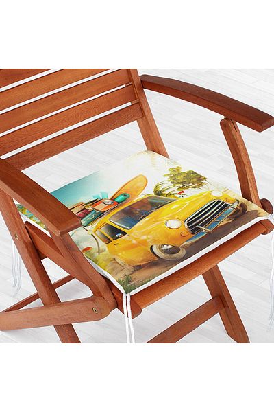 Realhomes Classic Car Themed Digital Printed Modern Zippered Chair Cushion