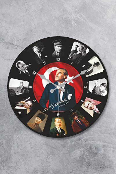 EMORES 36 Cm Gerçek Bombe Cam Akar Saniye Sessiz Mekanizma Dekoratif Atatürk Duvar Saati