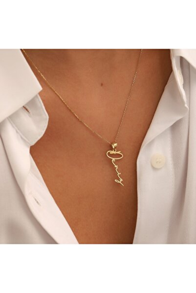 VeraDesignGold 14 Ayar Altın Kişiye Özel Isimli Kolye, Imza Tasarımlı Isim Ya...