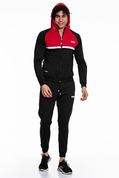 FEROBİ Erkek Kapüşonlu Fermuarlı Likralı Diz Yapmayan Dalgıç Eşofman Takımı