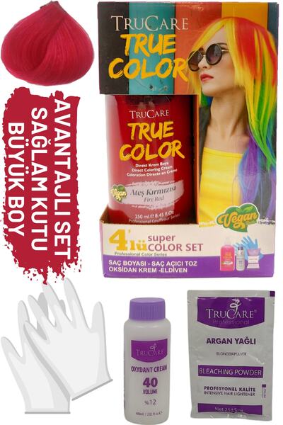 Trucare Truecolor Ateş Kırmızı Saç Boyası Seti Saç Açıcı Ve Eldivenli