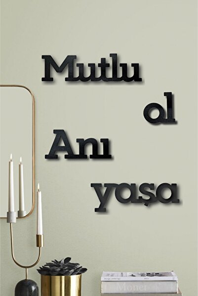 PROSCREEN Black Be Happy Live in the Moment Decorativ din lemn MDF cu inscrip...