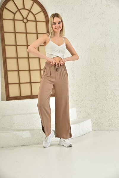 diaves Paçası Yırtmaçlı Belmando Keten Kumaş Beli Lastikli Yazlık Pantolon Rty150815