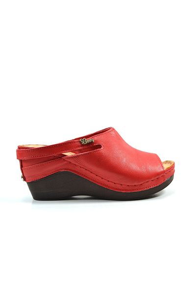 Beety By87.1001 Papuci de damă cu toc cu pană din piele naturală roșie