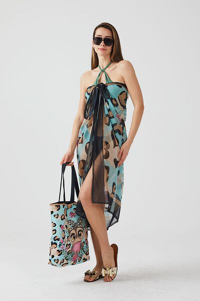 AYSHOME Ays Home Fashion Χαριτωμένο Leopard Pareo Beach φόρεμα