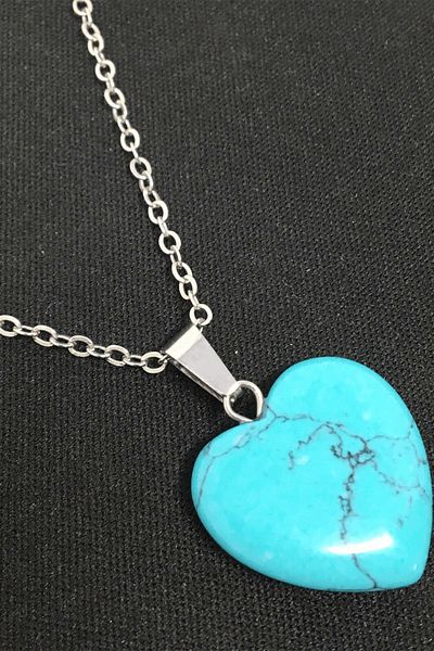 Tesbih Atölyesi Certified Heart Model Real Turquoise Stone Necklace
