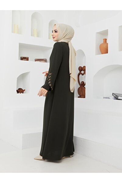 KMKkombin Γυναικείο γυναικείο υφασμάτινο μανίκι με μοτίβο φερμουάρ επάνω μέρος με σχέδιο Topcoat-abaya