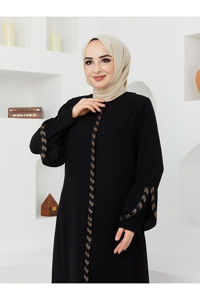 KMKkombin Lady-women's Honeycomb Fabric Sleeve Patterned Zipper Upper Part Patterned Topcoat-abaya