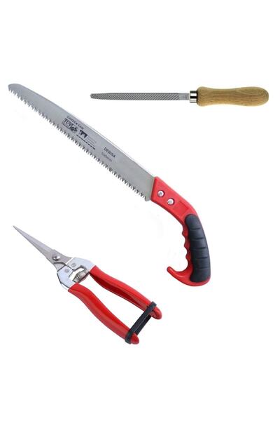 Depolife Bahçe Budama Makası Ve Agaç Dal Kesim Testeresi Eğe Bileme Seti 3 Pa...