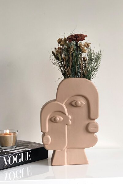 AstreHome Picasso Serisi Dekoratif Seramik Vazo- 28 Cm Kahverengi Mocha