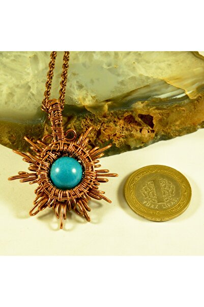 mba handmade jewelry Turkuaz Kristali Yıldız Kolye - Turkuaz Güneş Kolye