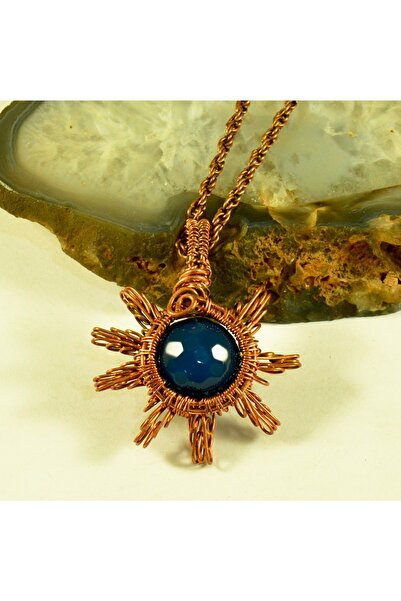 mba handmade jewelry Blue Agate Crystal Star Pendant Blue Agate Sun Necklace