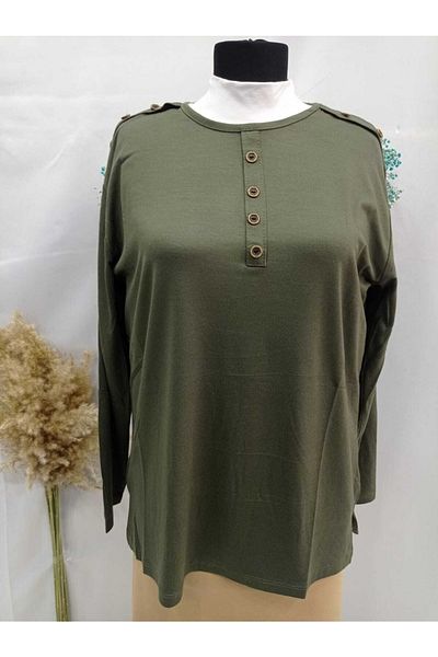 Sel Tekstil New Model Women's Plus Size Crew Neck Mother Combed Cotton Blouse