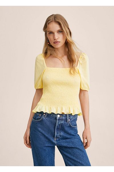 MANGO Woman Tricou din bumbac cu mânecă cu balon