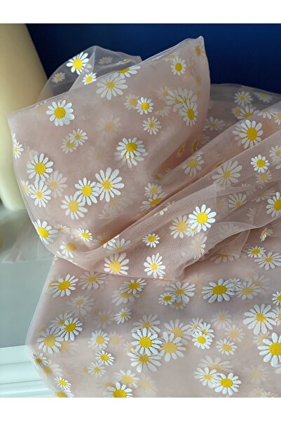 Hayalet kumaş Papatya Baskılı Tül Kumaş