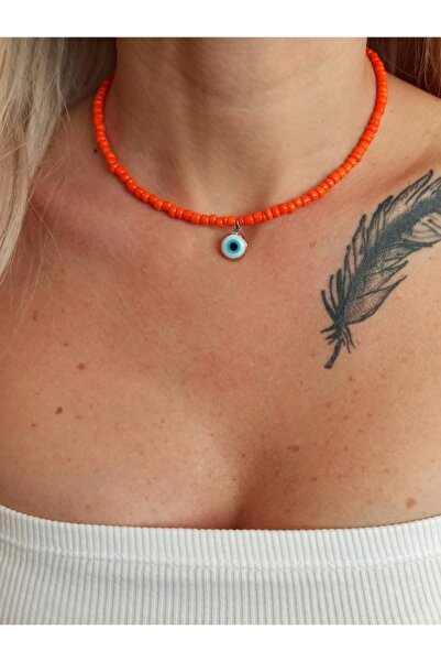 DENİZDENAL قلادة من الرمال البرتقالية على شكل عين الشر الزجاجية