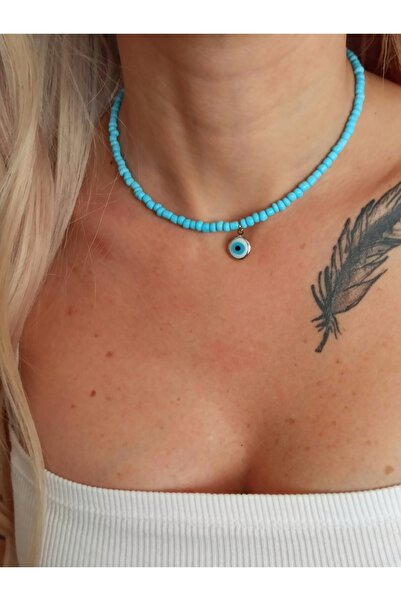 DENİZDENAL Açık Mavi Kum Kolye Cam Nazarlık