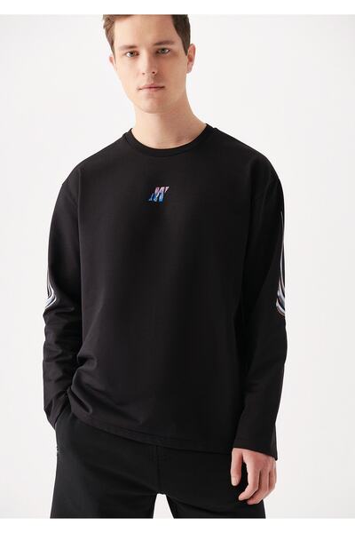Mavi Pro Logo Baskılı Uzun Kollu Siyah Tişört Loose Fit / Bol Rahat Kesim 061...