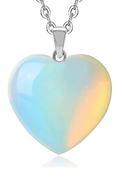 Tesbih Atölyesi Certified Heart Model Real Opal Moon Stone Necklace