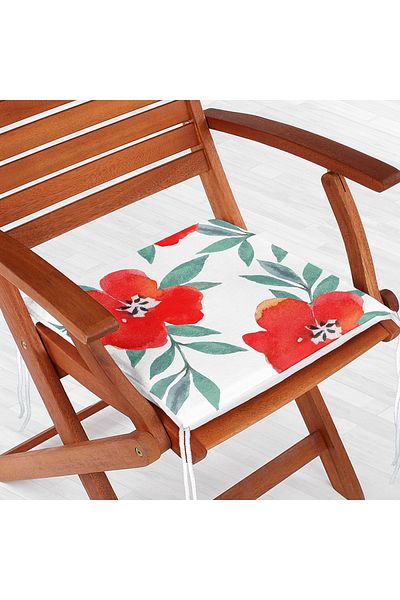 Realhomes Flower Patterned Digital Printed Zippered Chair Cushion with White Background