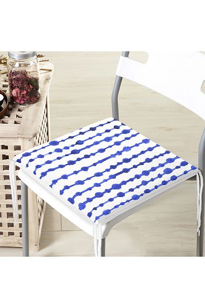 Realhomes Blue Striped Patterned Digital Printed Modern Zippered Chair Cushion