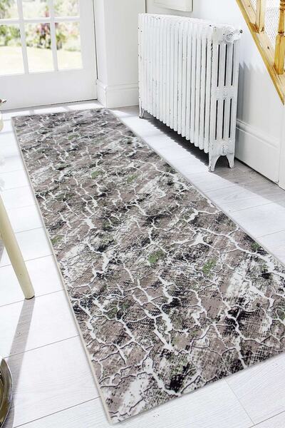 Payidar Halı Yıkanabilir Kaymaz Dod Taban Kesme Yolluk Halı Desen 404 Gri Yeş...