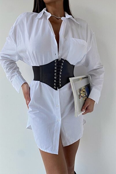 BE CHİC Жіночий чорний корсетний пояс зі штучної шкіри