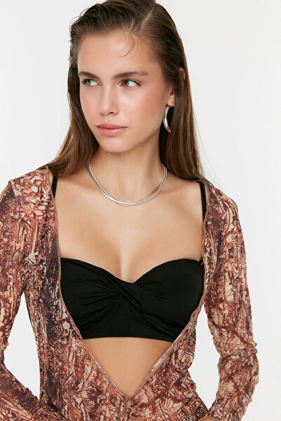 Trendyol Collection Mini pletené plážové šaty - abstraktní vzor, průhledná plisovaná TBESS22EL0702