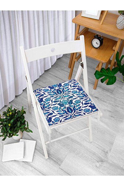 Realhomes Синя скляна подушка для стільця з етнічним візерунком та блискавкою