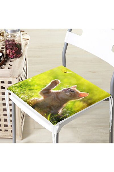 Realhomes Drăguță pisică cu model digital imprimat pernă modernă cu fermoar pentru scaun
