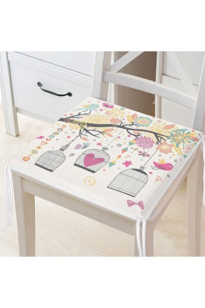 Realhomes Квітка на гілці Птах Цифровий друк Сучасний стільцевий подушок на б...