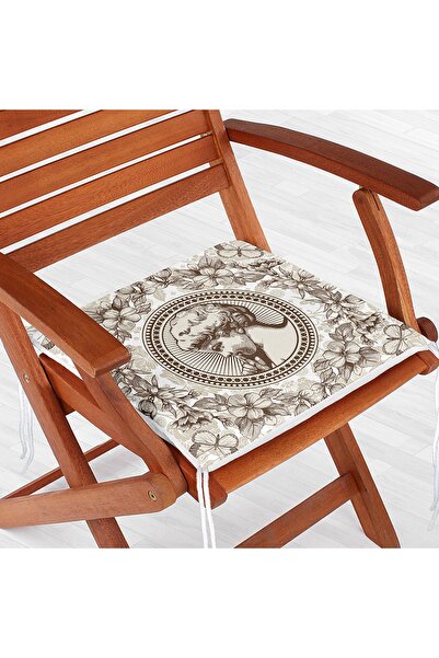 Realhomes Karakalem Çiçek & Portre Desenli Dijital Baskılı Fermuarlı Sandalye...