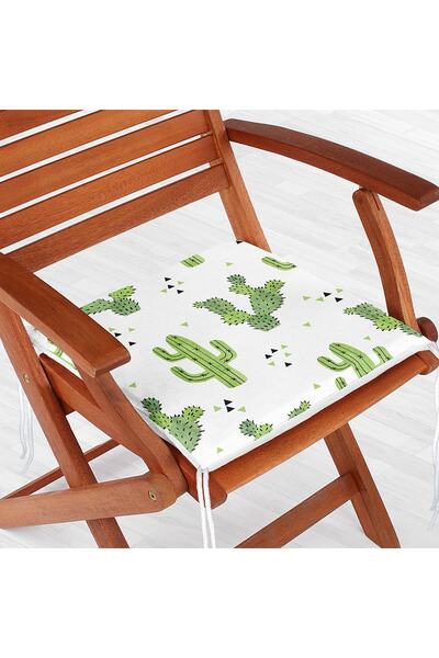 Realhomes Beyaz Zemin Üzerinde Renkli Kaktüs Desenli Dijital Baskılı Modern Fermuarlı Sandalye Minderi