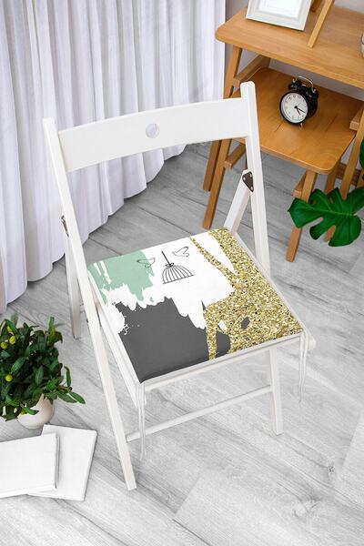 Realhomes Zlatni moderni motivi sa motivima kaveza i ptica, digitalno štampan...
