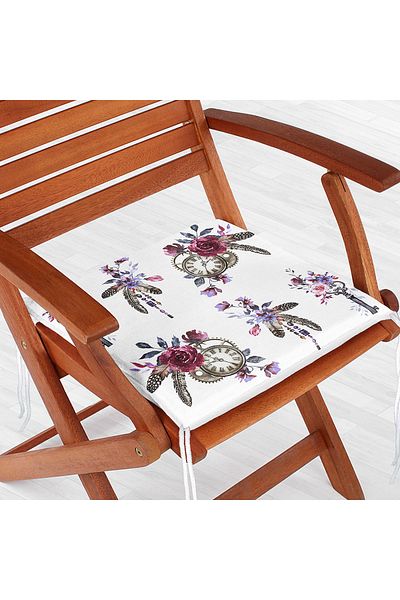 Realhomes Digital Printed Zippered Chair Cushion with Pocket Clock Drawing Key Motif