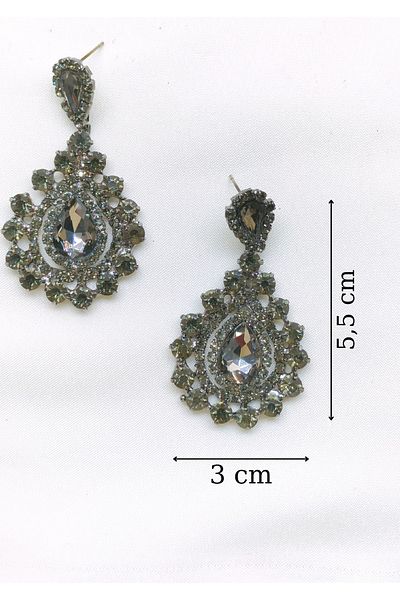 dejavugümüş Women's Gray Color Crystal Stone Hanging Evening Dress Earrings