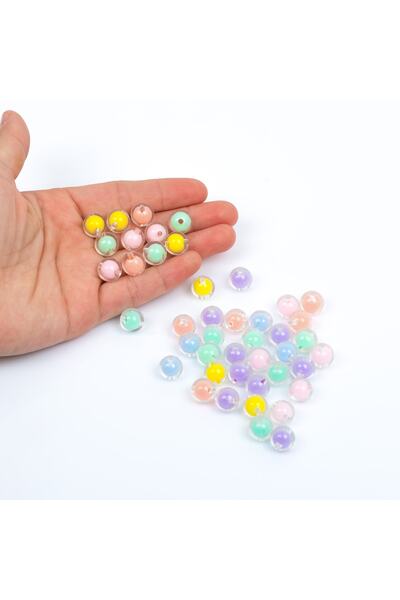 yfhobi 25 Gram - 10 Mm Karışık Renkli Içi Boncuklu Yuvarlak Boncuk, ( 25gr - ...