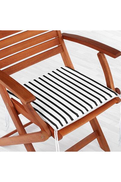 Realhomes Siyah Beyaz Çizgili Dijital Baskılı Fermuarlı Sandalye Minderi