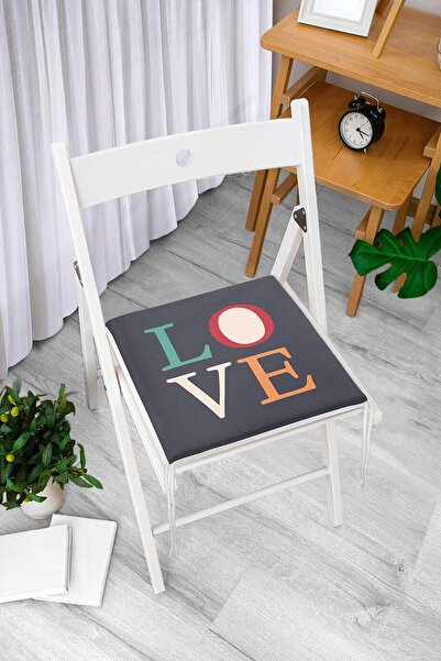 Realhomes Pernă de scaun cu fermoar cu imprimeu digital Love cu podea albastru închis