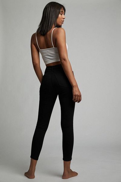 Ramrod Black Skinny Leg Non-Fading High Waist Jean Trousers for Women