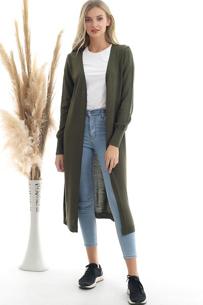 Devinka Women's Khaki Long Knitwear Cardigan