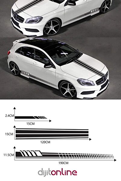 Dijitonline 5 Parça Araba Spor Sticker - Kaput Sticker - Marşpiyel Sticker - 15x2,5 - 21x90 -10x190 Cm