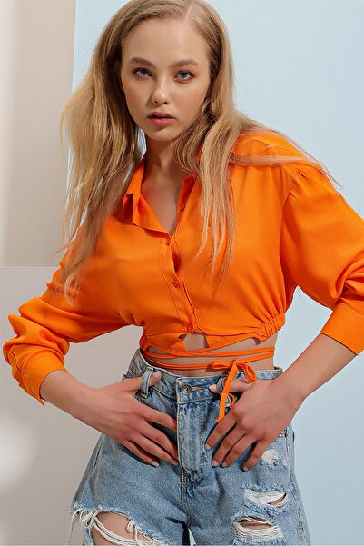 Trend Alaçatı Stili Hemd - Orange - Slim Fit