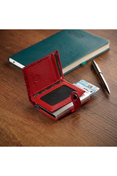 vevasilver محفظة حامل بطاقات للجنسين بآلية أوتوماتيكية حمراء