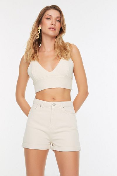 Trendyol Collection Stone Denim-Shorts mit hoher Taille TWOSS22SR0501
